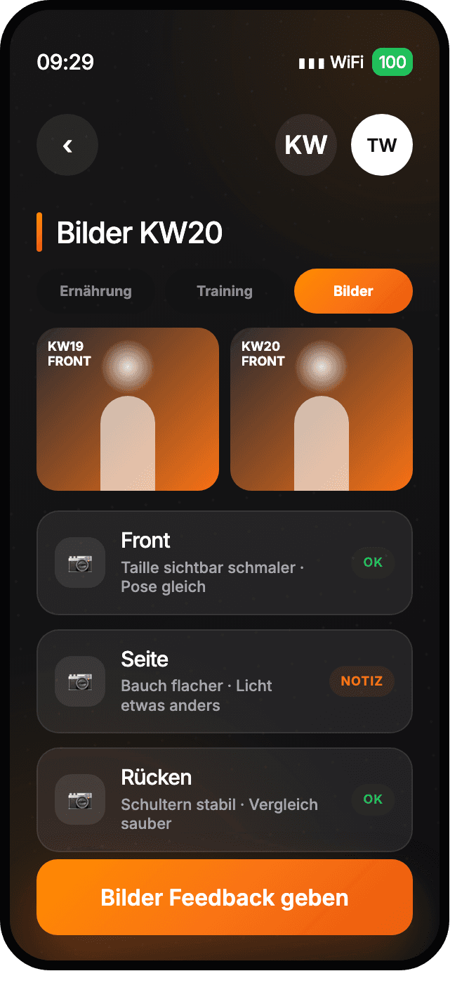 Vorher-Nachher-Bildervergleich in der Coach-App