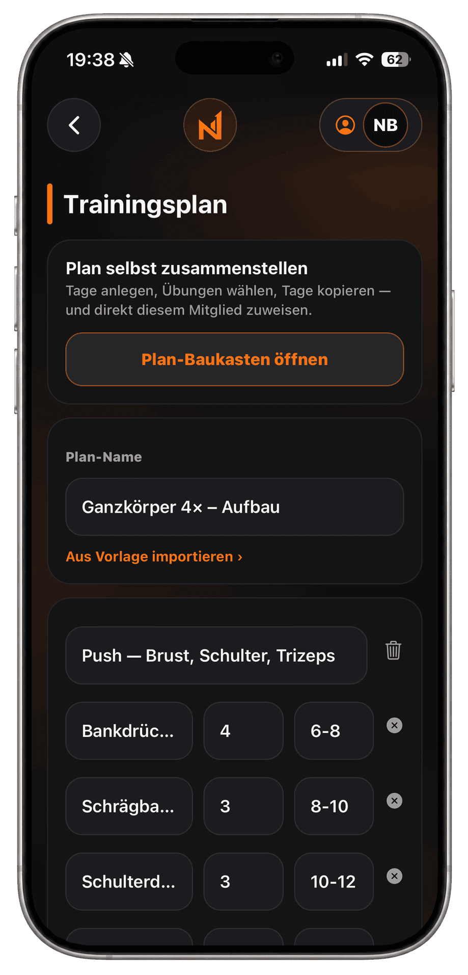 Trainingsplan in der Coach-App zusammenstellen: Einheiten, Übungen, Sätze und Wiederholungen