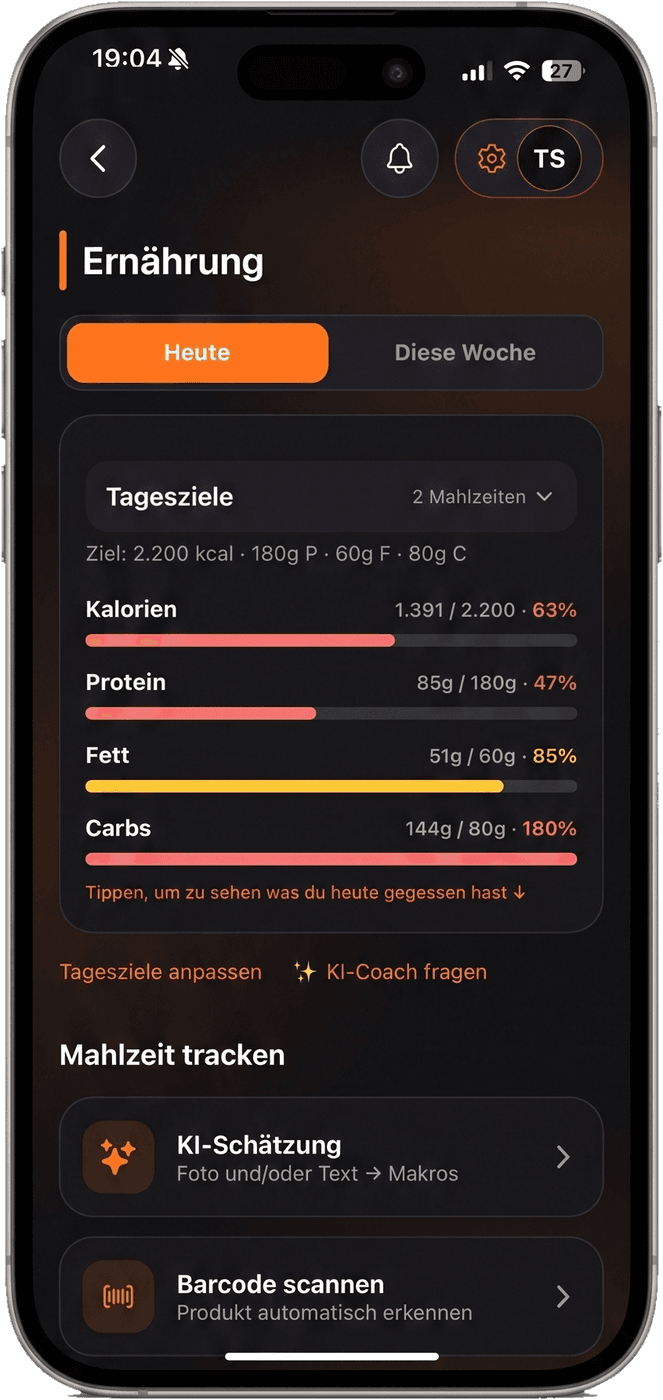 Kalorien und Makros tracken in der FITCOSI App