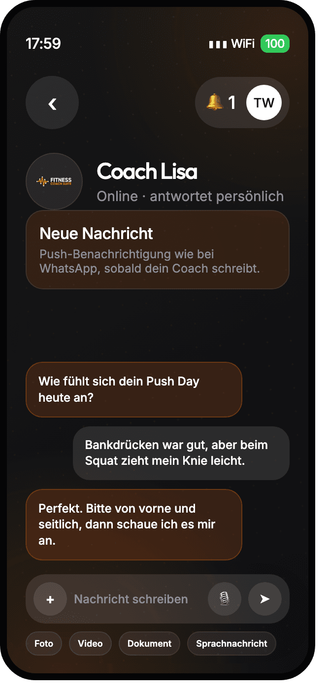 Chat mit dem Coach in der Mitglieder-App