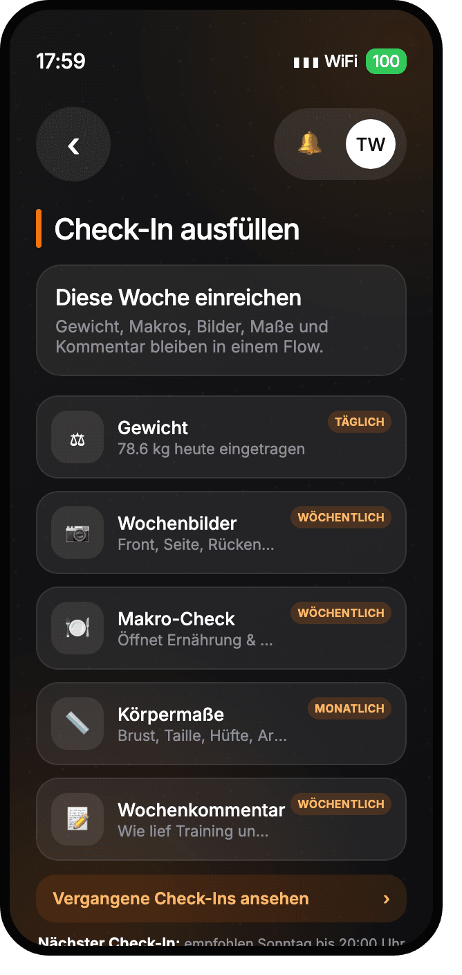 Check-in-Formular in der Mitglieder-App