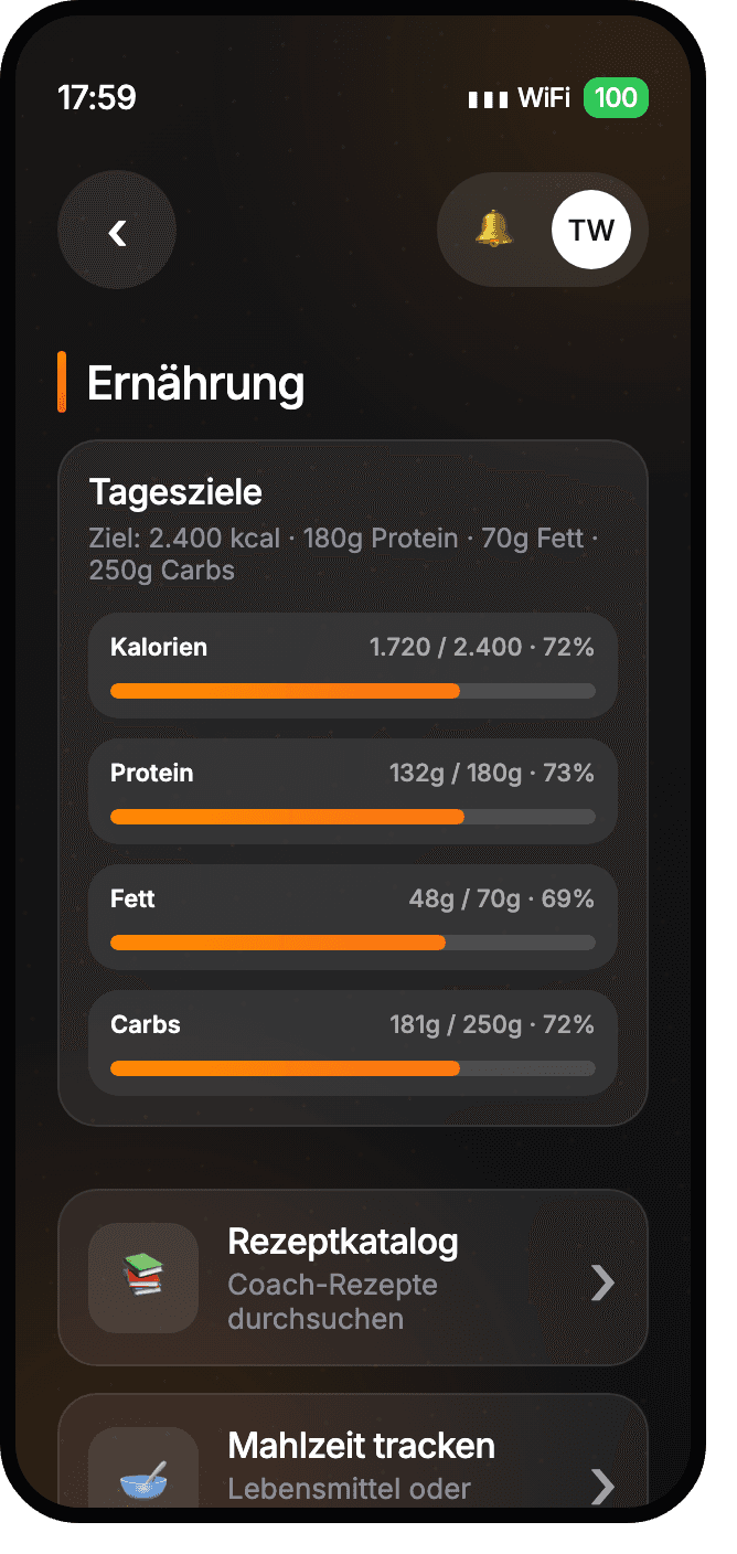 Ernährungsbereich der Mitglieder-App