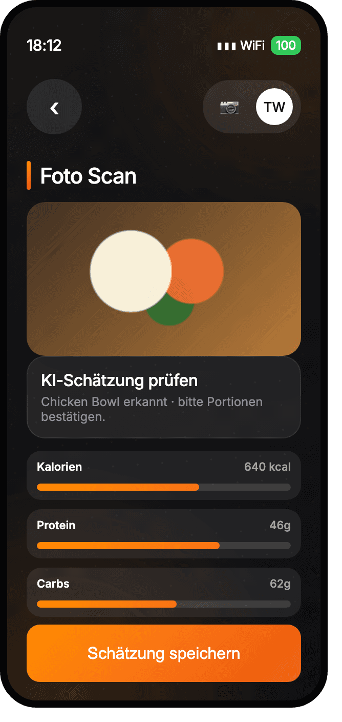 KI Foto-Scan einer Mahlzeit in der Mitglieder-App