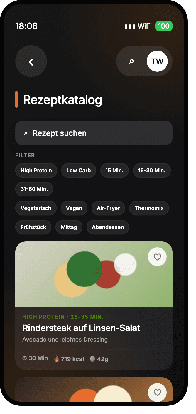 Rezeptkatalog in der Mitglieder-App